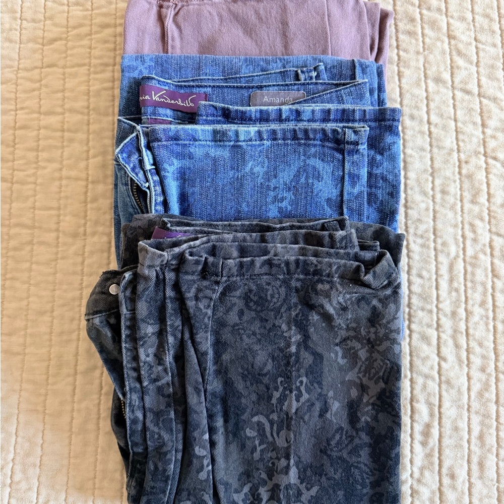 Three Pair of Gloria Vanderbilt “Amanda” Set of Patterned Jeans